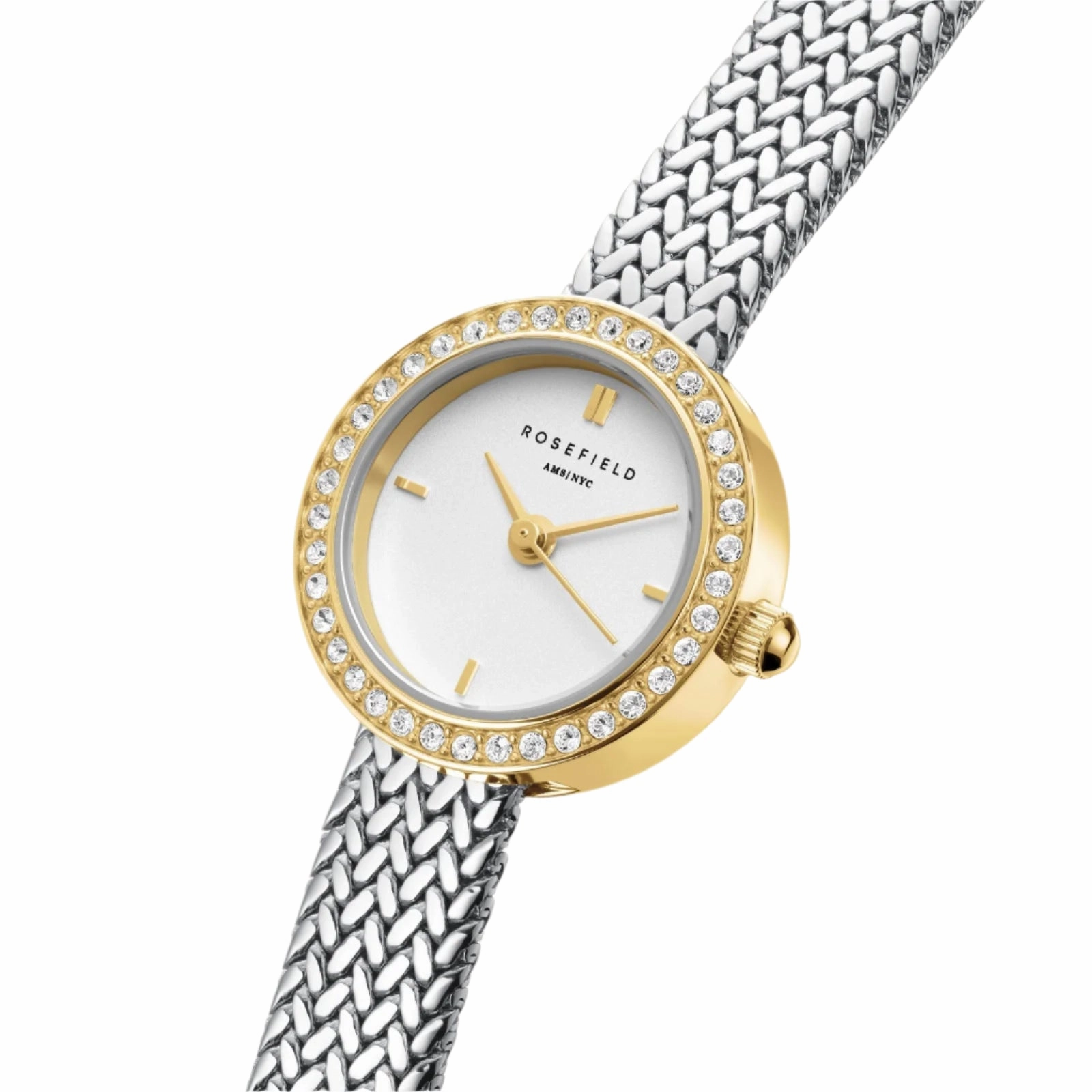 Rosefield Mini Small Edit Crystal White Dial Stainless Steel Watch MWSMG-M06