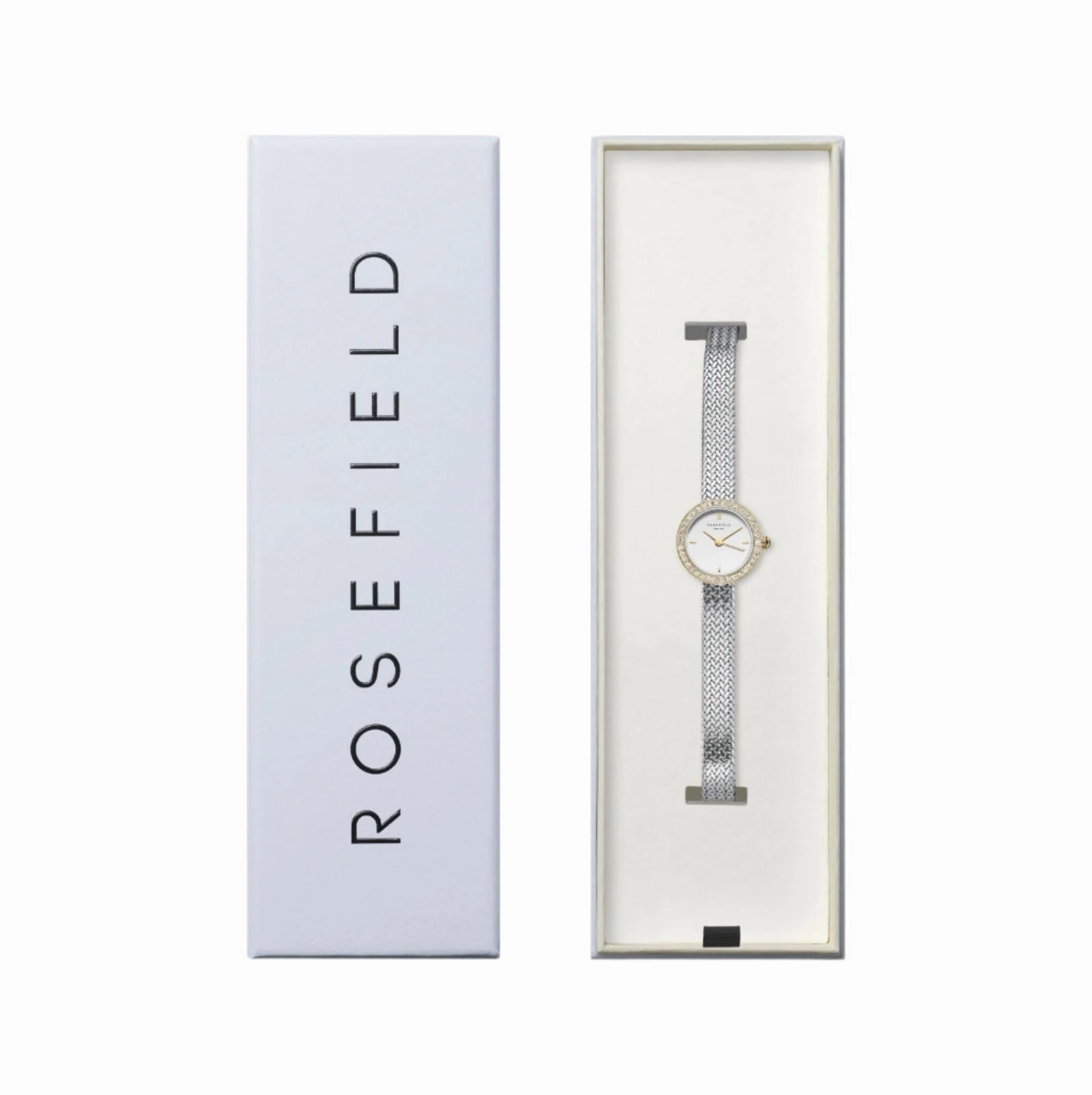 Rosefield Mini Small Edit Crystal White Dial Stainless Steel Watch MWSMG-M06