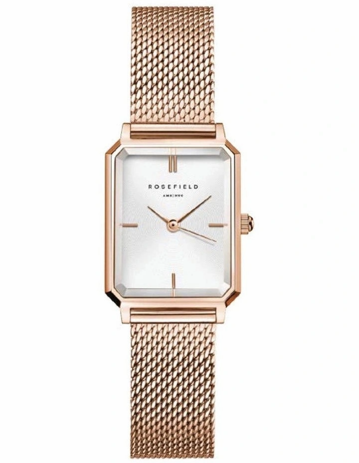 Rosefield Octagon XS White Dial Rose Gold Mesh Watch OWRMR-O59