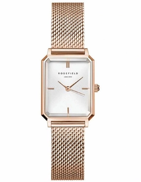 Rosefield Octagon XS White Dial Rose Gold Mesh Watch OWRMR-O59