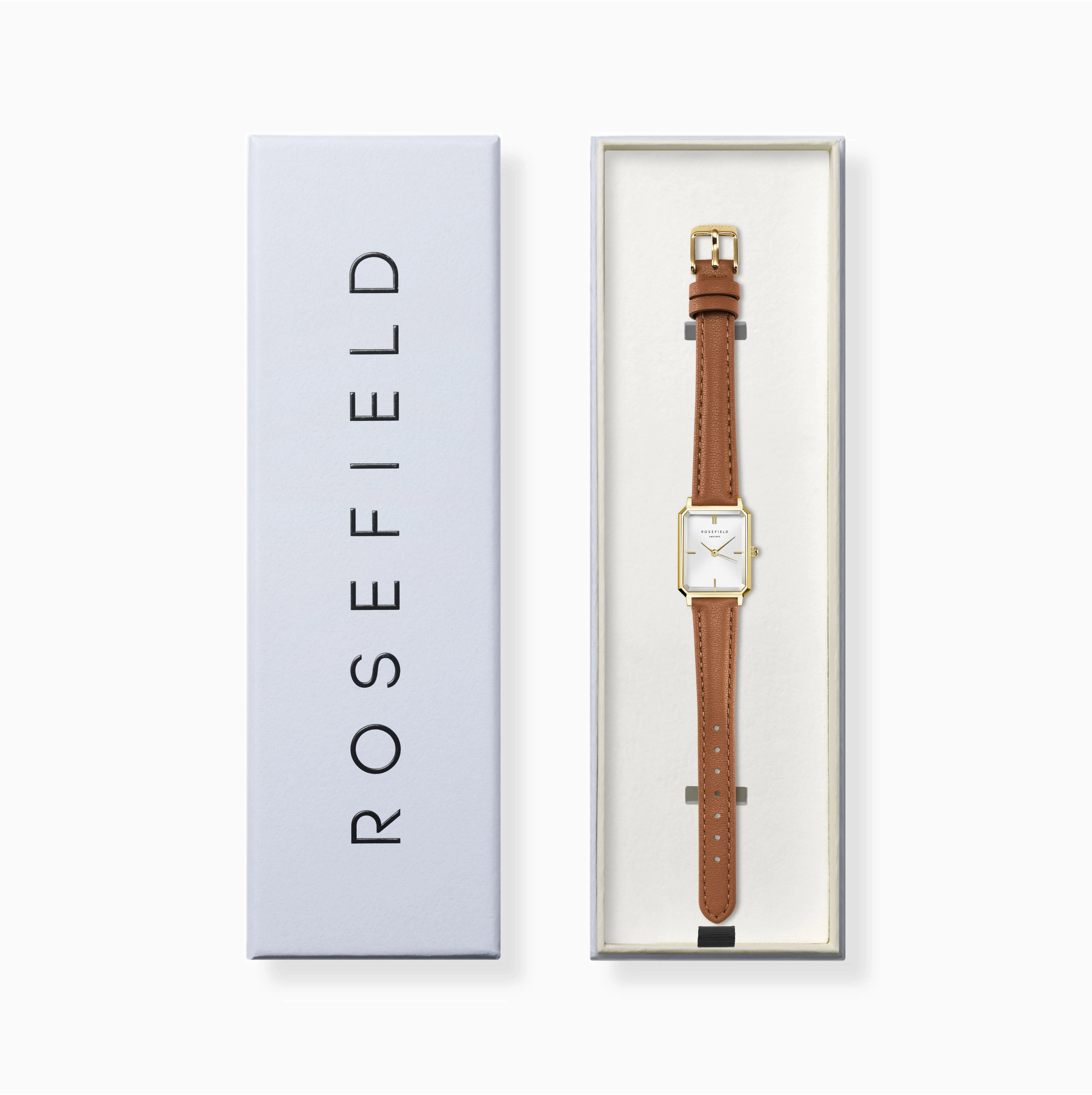 Rosefield Octagon XS White Gold  Light Brown Leather Watch OWBLG-O85