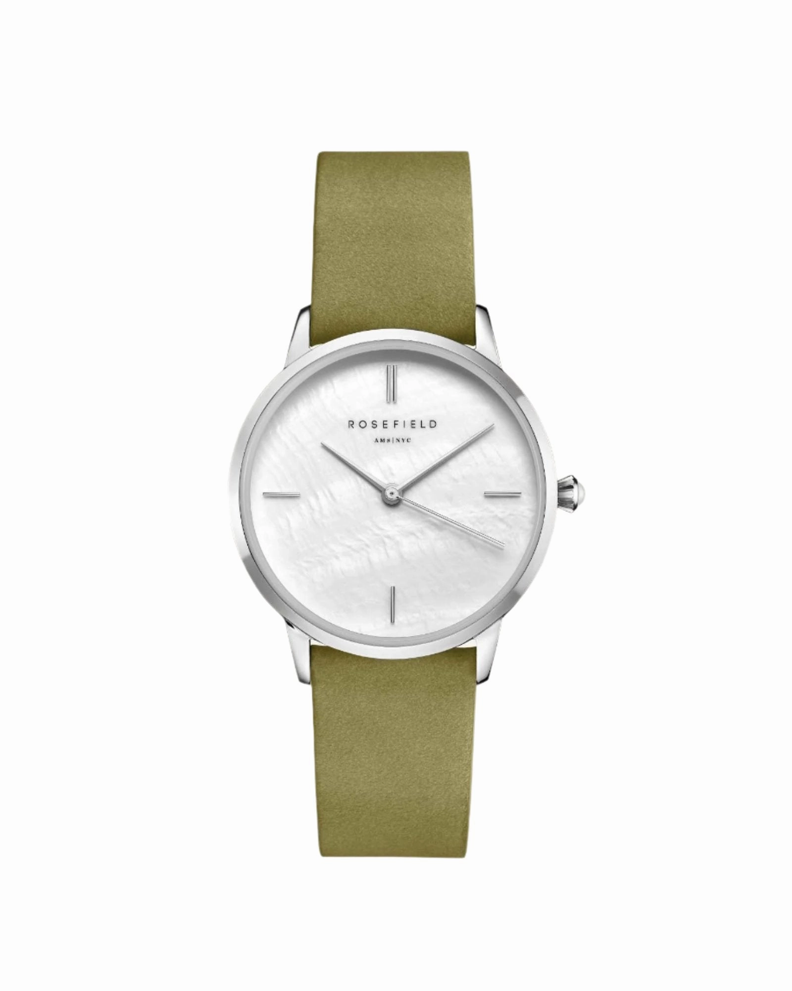 Rosefield Pearl 36mm Mother of Pearl Dial Olive Leather Strap Watch RMOLS-R05