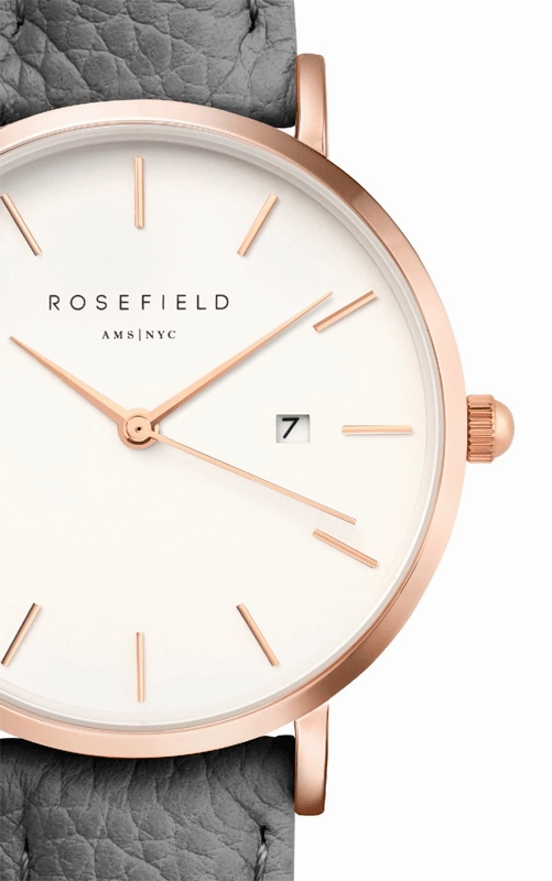 Rosefield September Issue White Dial Grey Leather Strap Watch SIGD-I82