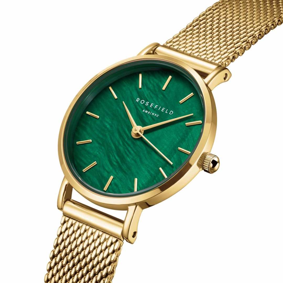 Rosefield Small Edit Emerald Mesh Gold Watch SEEGMG-SE72