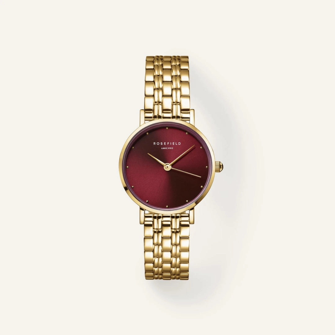 Rosefield Small Edit Sunray Gld Burgandy Watch