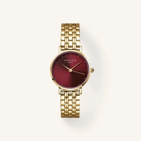 Rosefield Small Edit Sunray Gld Burgandy Watch