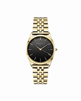 Rosefield The Ace Black Dial Gold Stainless Steel Watch ACBKG-A13