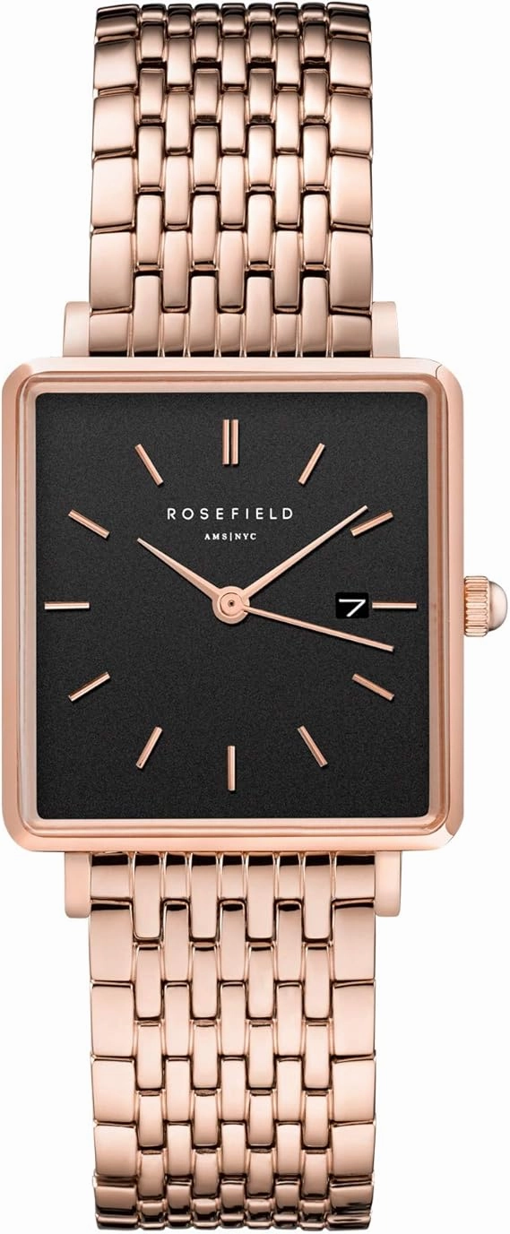 Rosefield The Boxy Black Dial Rosegold Stainless Steel Watch QBSR-Q19