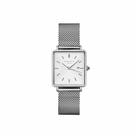 Rosefield The Boxy White Dial Silver Mesh Watch QWSS-Q02