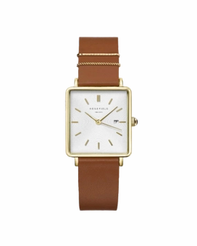 Rosefield The Boxy White Dial Tan Leather Strap Watch QSCG-Q029