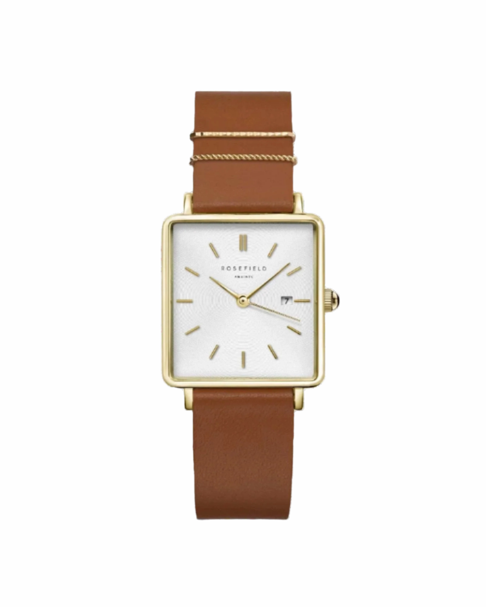 Rosefield The Boxy White Dial Tan Leather Strap Watch QSCG-Q029
