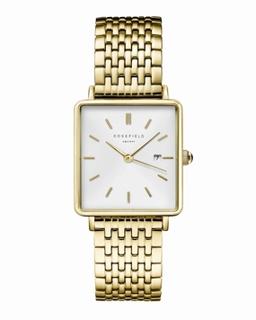 Rosefield The Boxy White Sunray Steel Gold Watch QWSG-Q09