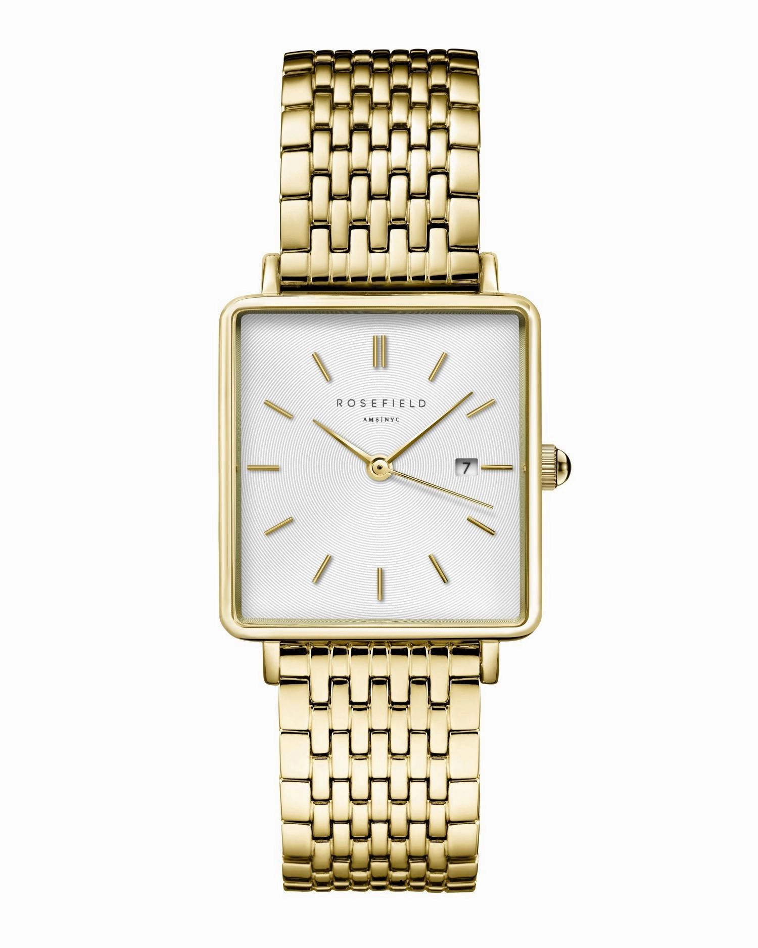 Rosefield The Boxy White Sunray Steel Gold Watch QWSG-Q09