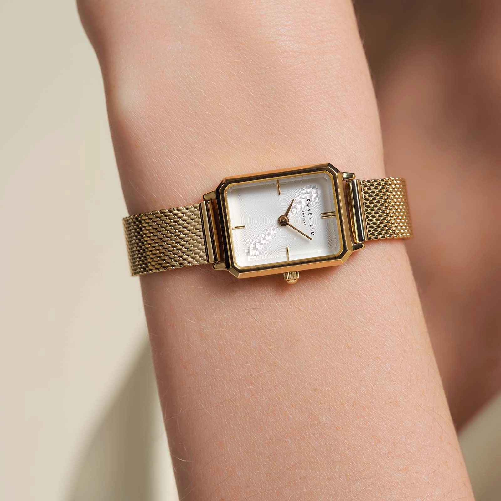 Rosefield The Octagon XS Mesh White Gold Watch OWGMG-O73