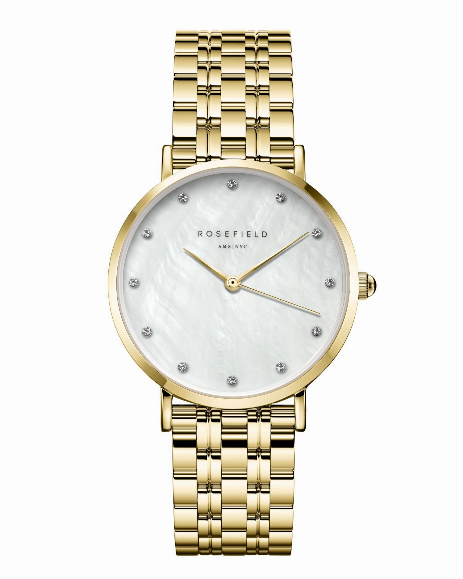 Rosefield The Upper East Side Crystals MOP Steel Gold Watch UWGSG-U31