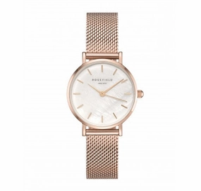 Rosefield Watch - 'The Small Edit' White Dial & Rose Gold Mesh Watch