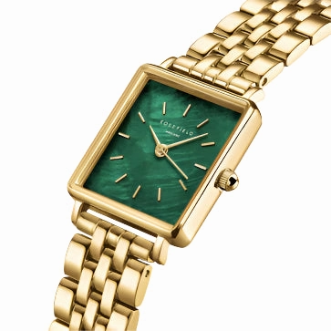 Rosefield Watch - Boxy Extra Small Emerald Green & Gold Watch