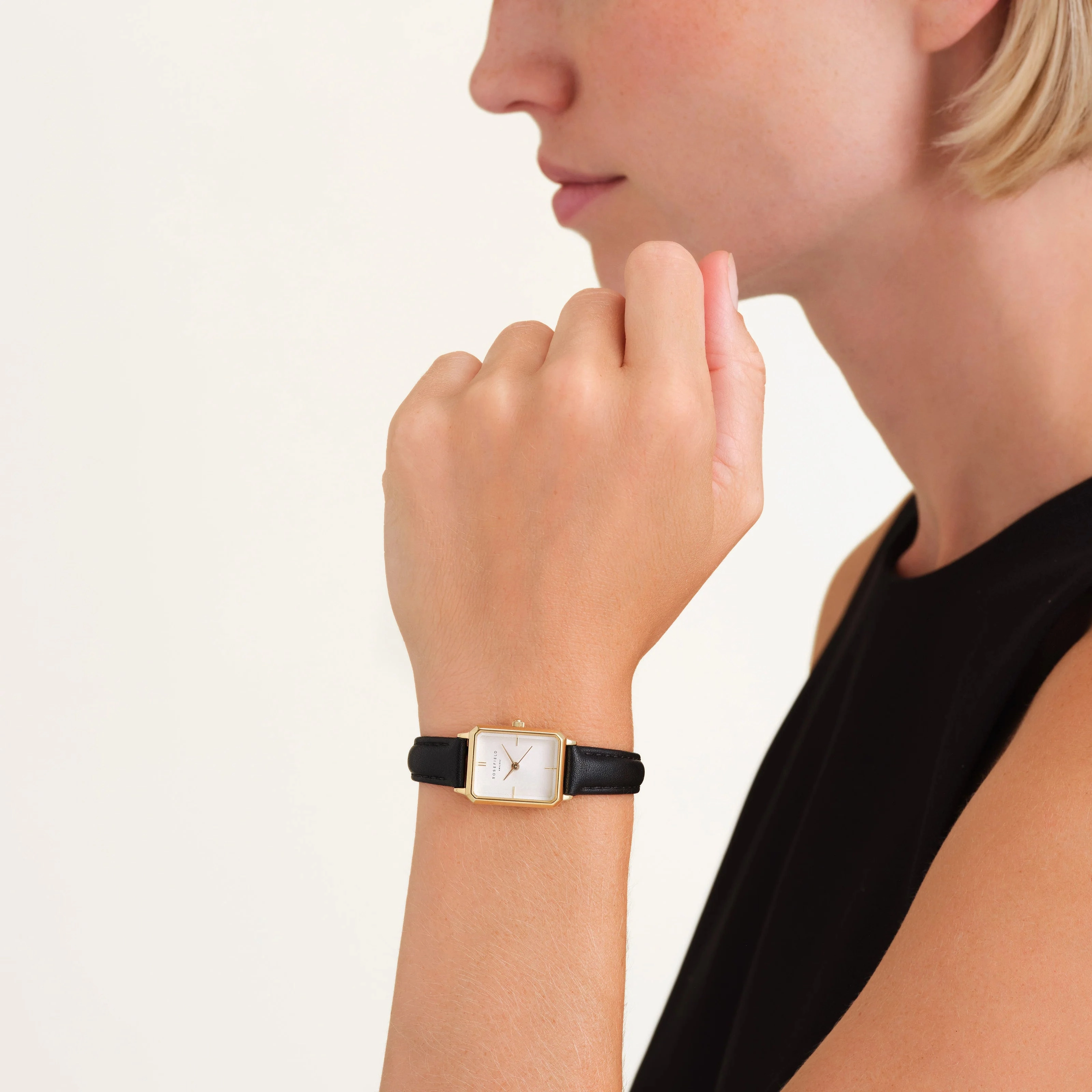 Rosefield Watch - Extra Small Octagon Black & Gold Watch
