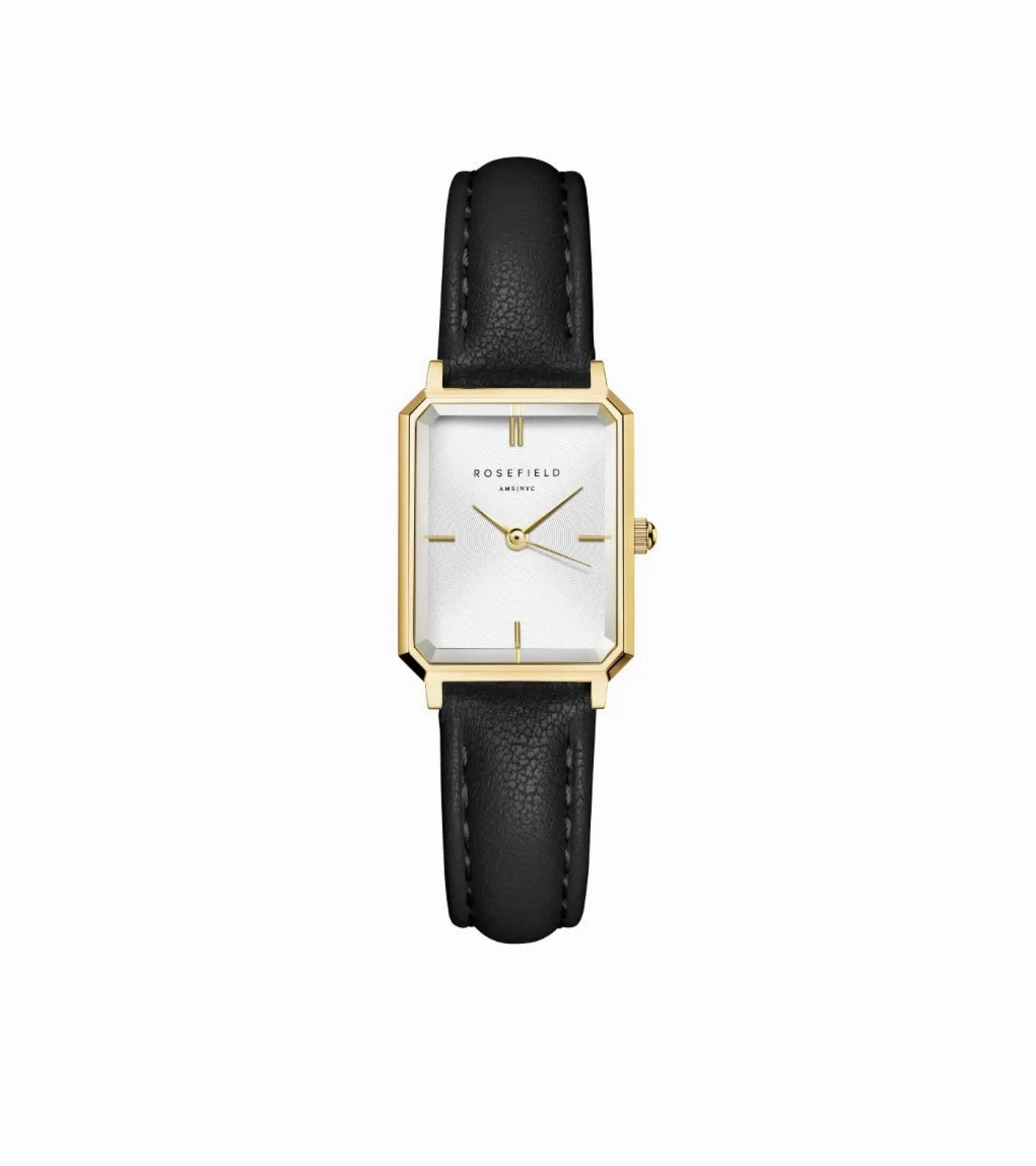Rosefield Watch - Extra Small Octagon Black & Gold Watch