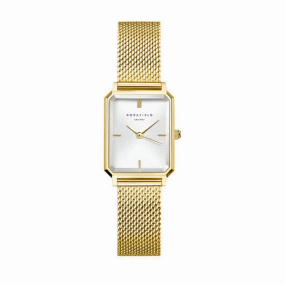 Rosefield Watch - Octagon Extra Small White Dial & Gold Mesh Watch