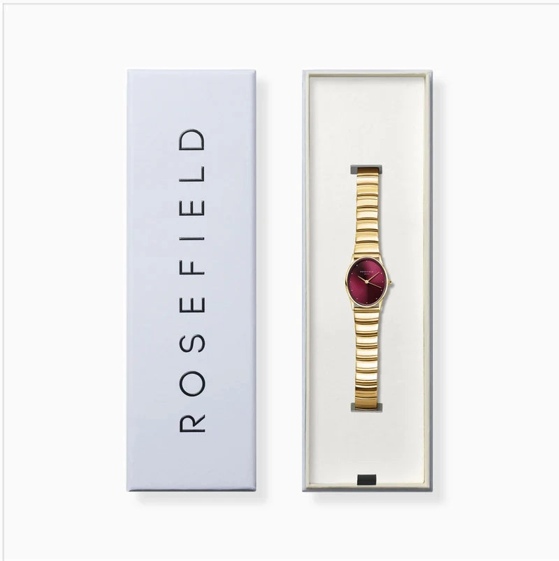 Rosefield Watch - Oval Sunray Gold & Burgundy
