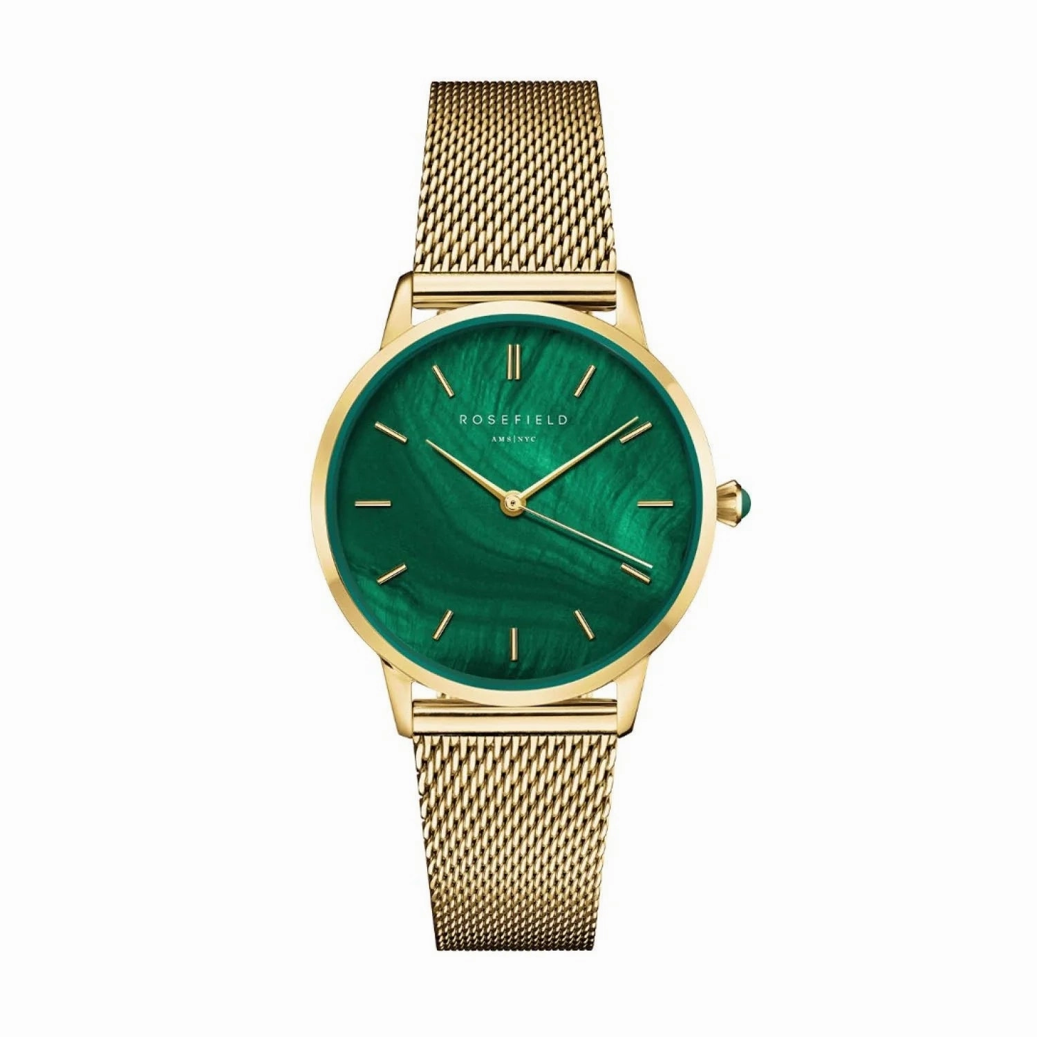 Rosefield Watch - Peral Edition Green Dial Edit With A Mesh Strap