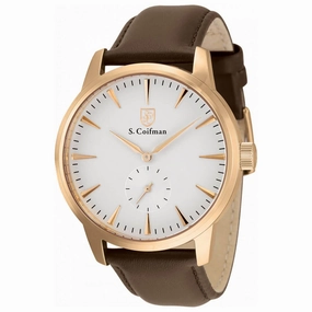 S. Coifman Men's Quartz Watch - Rose Gold Tone Case White Dial Brown Strap | SC0516