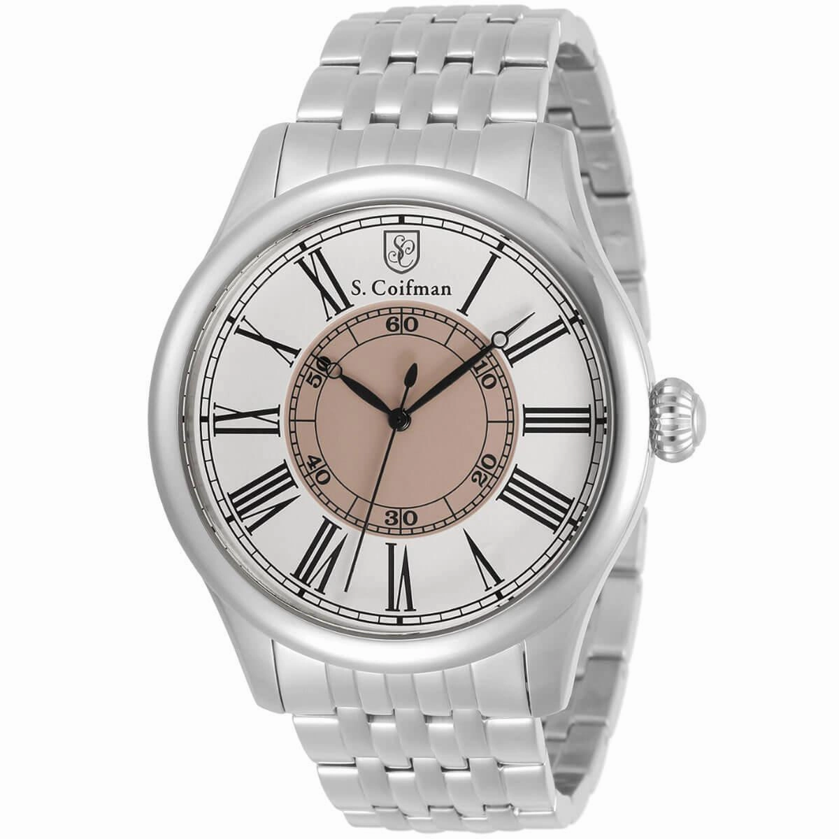 S. Coifman Men's Quartz Watch - White and Beige Dial Silver Tone Bracelet | SC0434