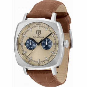S. Coifman Men's Watch - Quartz Date Beige and Dark Blue Dial Leather Strap | SC0522