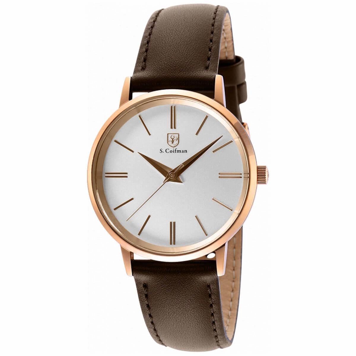 S. Coifman Women's Watch - Rose Gold Case White Dial Brown Leather Strap | SC0487