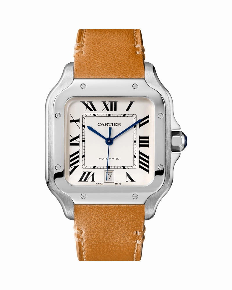 SANTOS DE CARTIER, LARGE, AUTOMATIC, STEEL, INTERCHANGEABLE METAL AND LEATHER BRACELETS