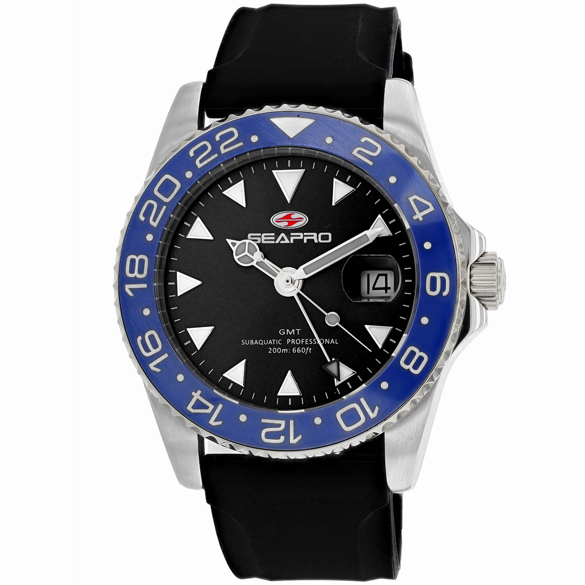 Seapro Men's Watch - Agent Quartz Silver Tone Case Black Dial Rubber Strap | SP0122