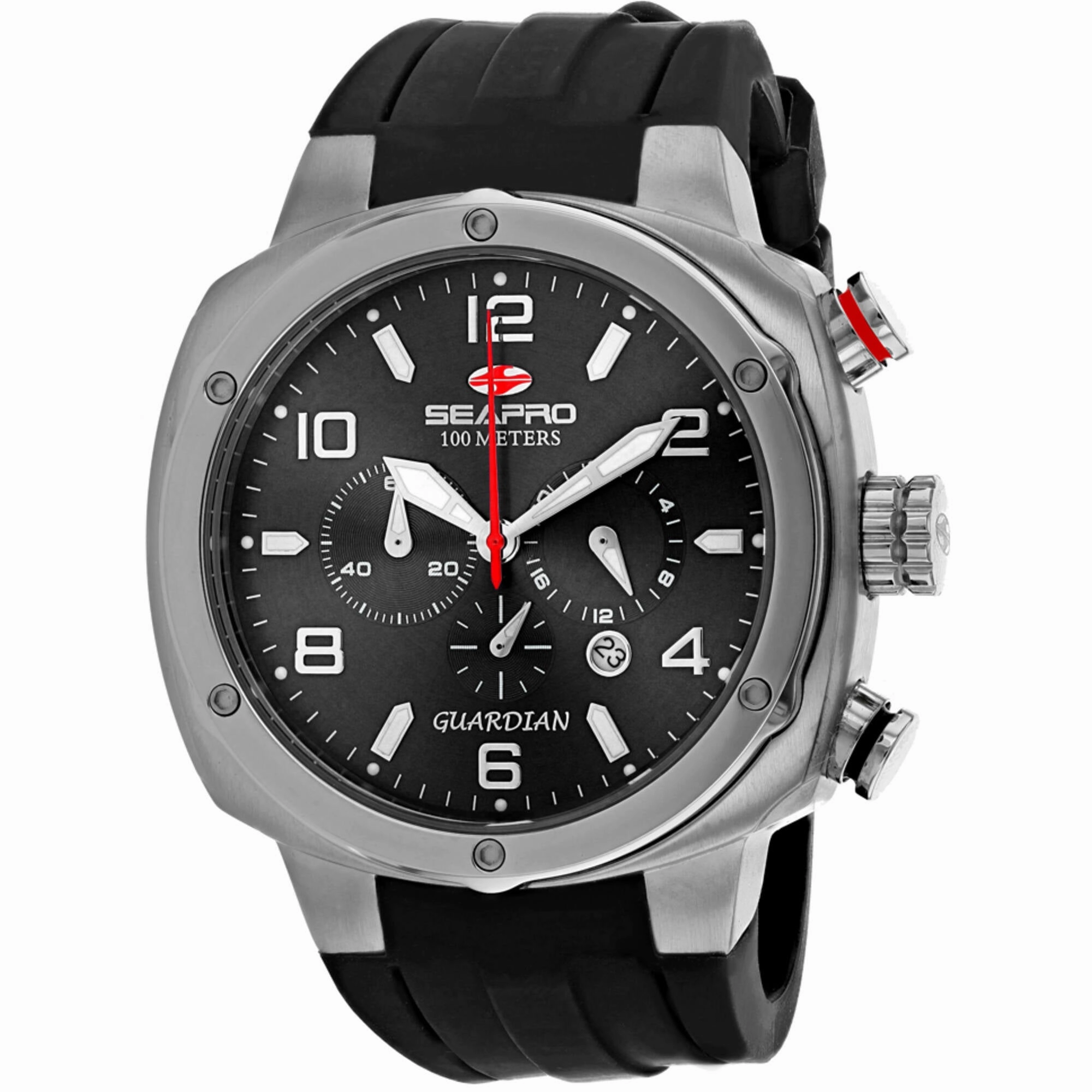 Seapro Men's Watch - Guardian Silver Tone Case Black Dial Rubber Strap | SP3341