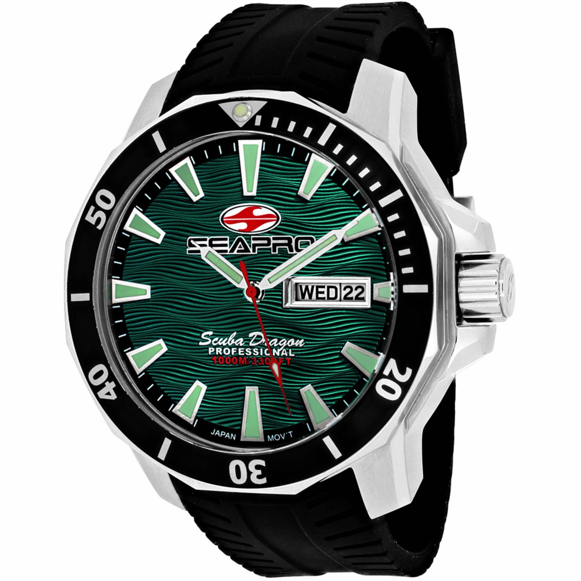 Seapro Men's Watch - Scuba Dragon Diver Quartz Green Dial Rubber Strap | SP8318