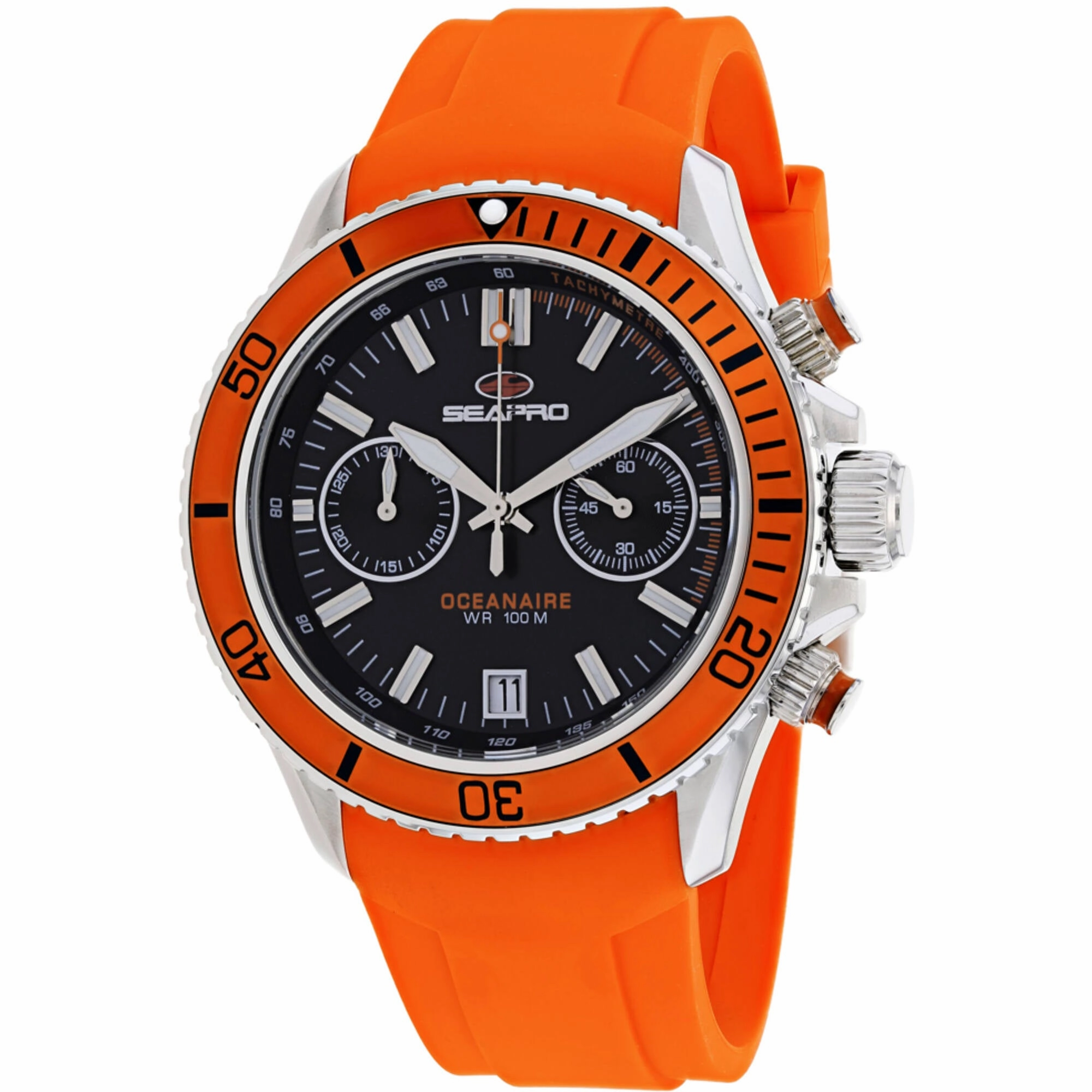 Seapro Men's Watch - Thrash Quartz Silver Tone Case Black Dial Rubber Strap | SP0331