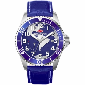 Seapro Men's Watch - Voyager Quartz Silver Tone Case Blue Leather Strap | SP2742