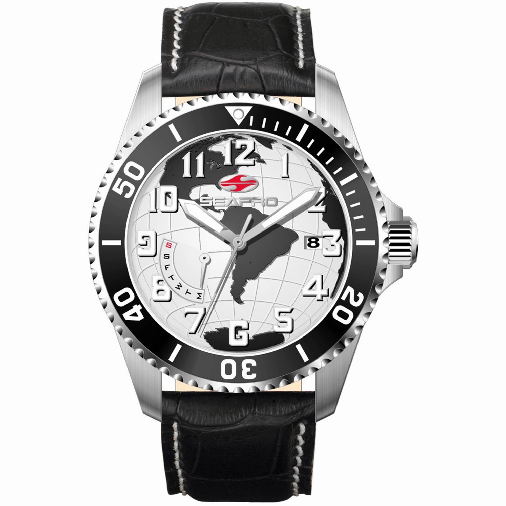 Seapro Men's Watch - Voyager Quartz Silver Tone Case White Dial Black Strap | SP2740