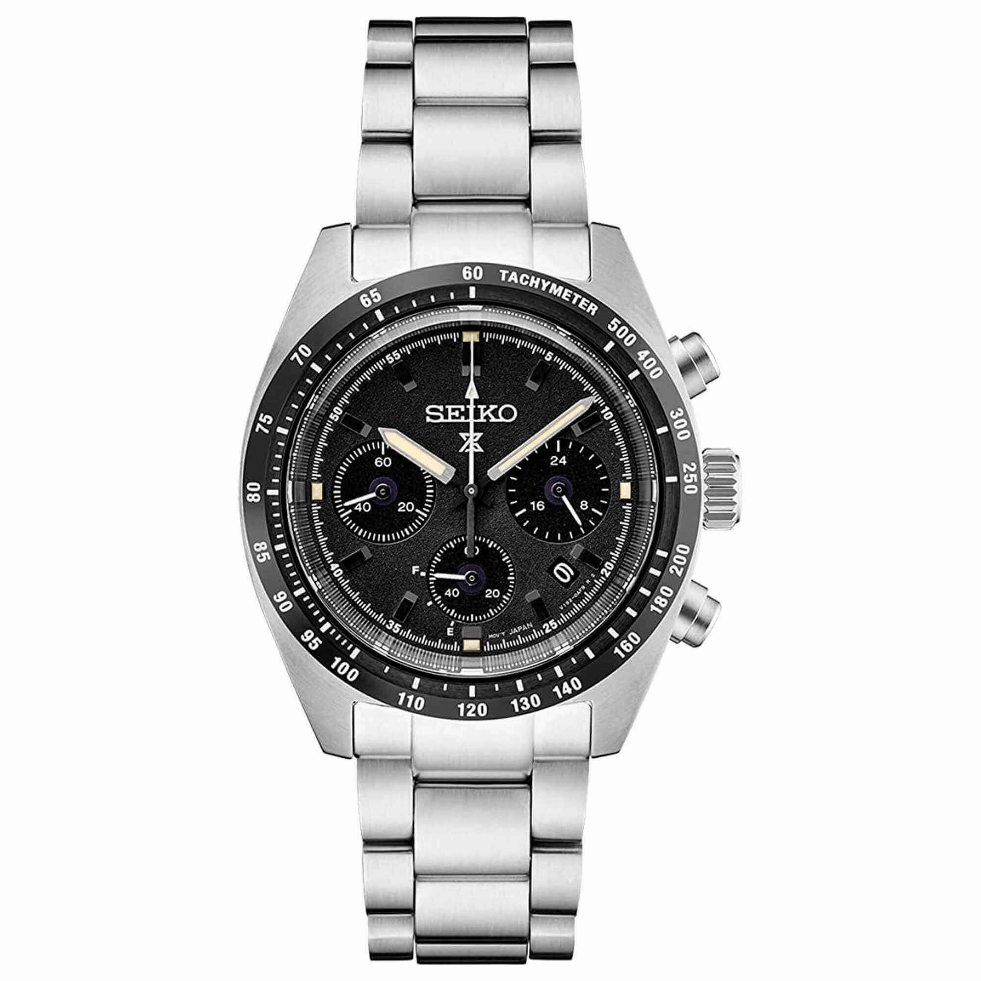 Seiko Men's Chrono Watch - Prospex Speedtimer Silver Tone Case Black Dial | SSC819P1