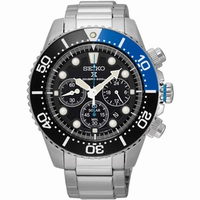 Seiko Men's Eco Drive Watch - Prospex Chronograph Black Dial SS Bracelet | SSC781P1