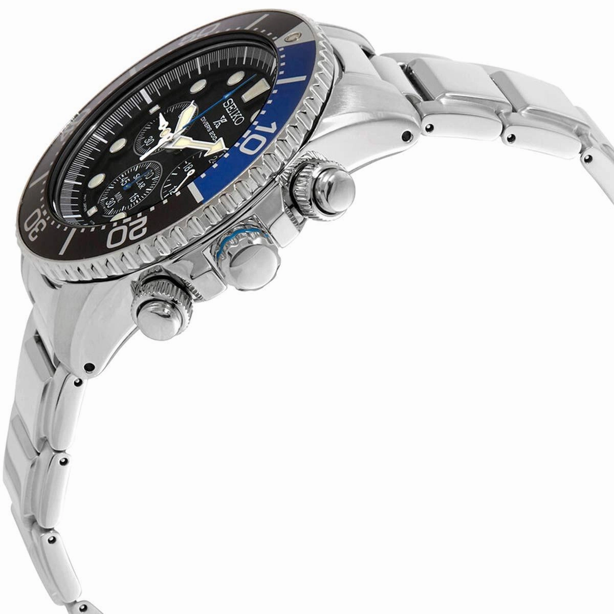 Seiko Men's Eco Drive Watch - Prospex Chronograph Black Dial SS Bracelet | SSC781P1