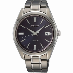 Seiko Men's Watch - Classic Quartz Dark Blue Dial Titanium Bracelet | SUR373P1