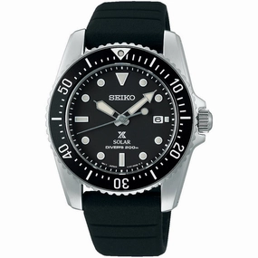Seiko Men's Watch - Prospex Solar Black Dial Silicone Strap Rotating Bezel | SNE573P1