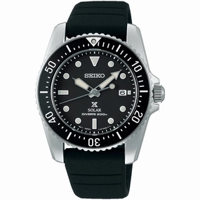 Seiko Men's Watch - Prospex Solar Black Dial Silicone Strap Rotating Bezel | SNE573P1
