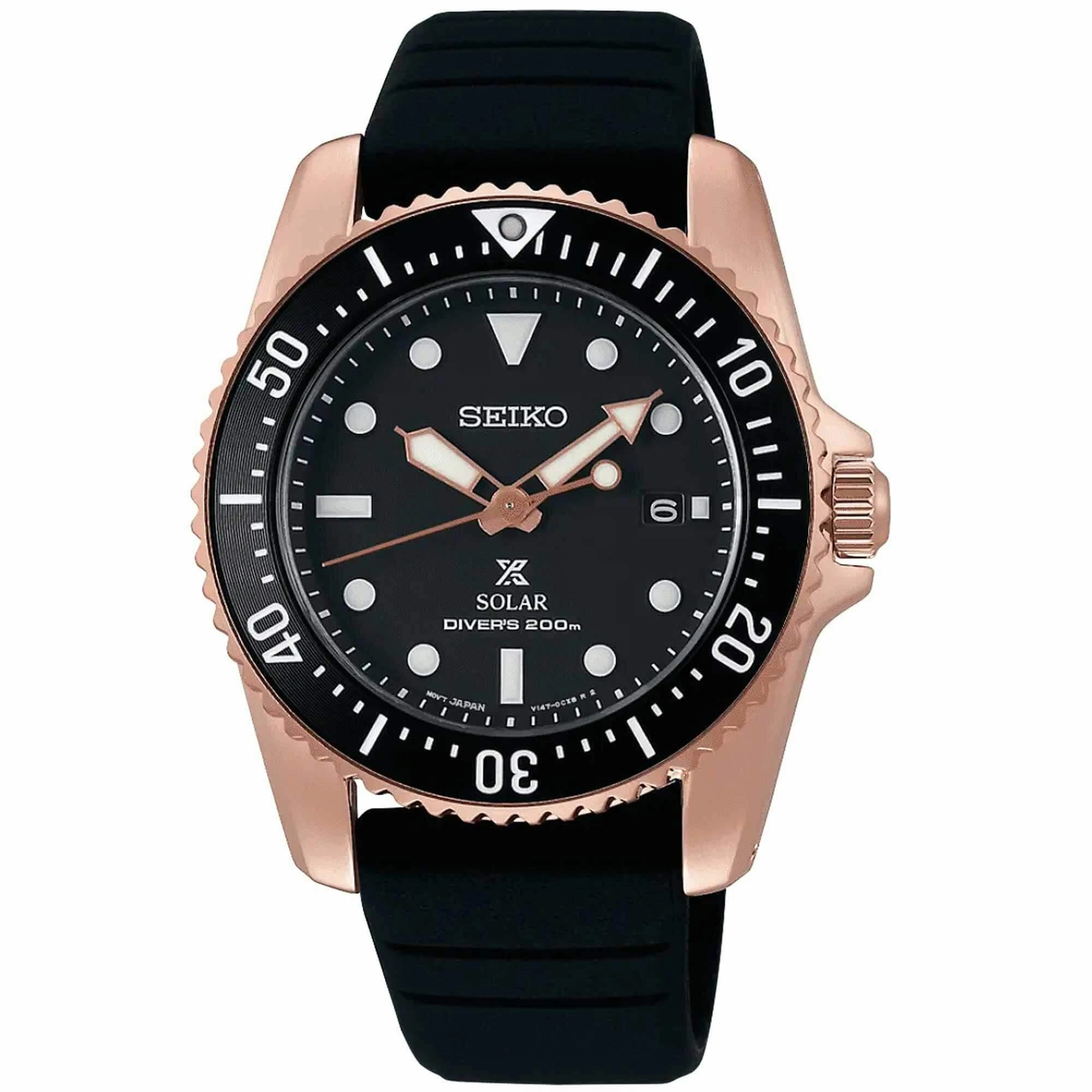 Seiko Men's Watch - Prospex Solar Power Reserve Black Dial Silicone Strap | SNE586P1