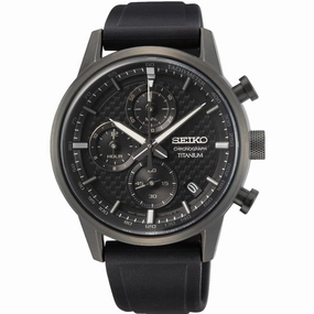 Seiko Men's Watch - Quartz Chronograph Black Dial Silicone Strap Titanium | SSB393P1