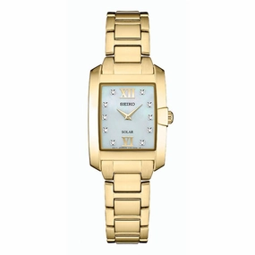 Seiko Solar Ladies Square Diamond Watch - Gold-tone -  Mother of Pearl Dial