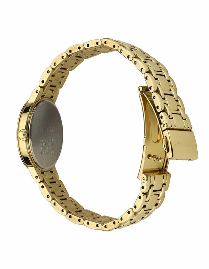 Seiko Womens Solar Crystal Dress Watch - Gold-Tone - White Mother of Pearl Dial