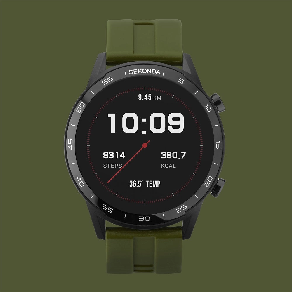 Sekonda Active Smart Watch Black Case Green Silicone Strap 1993