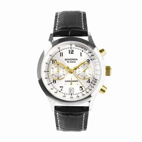 Sekonda Archer Chronograph Black Leather Strap Mens Watch 30235
