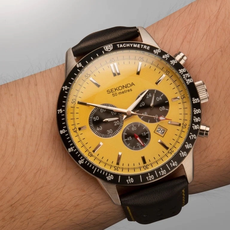 Sekonda Aviator Chronograph Leather Strap Mens Watch 1395
